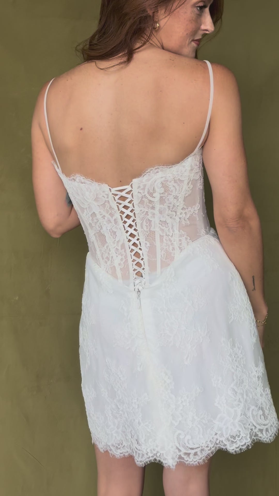 Lace basque waist scalloped bridal mini