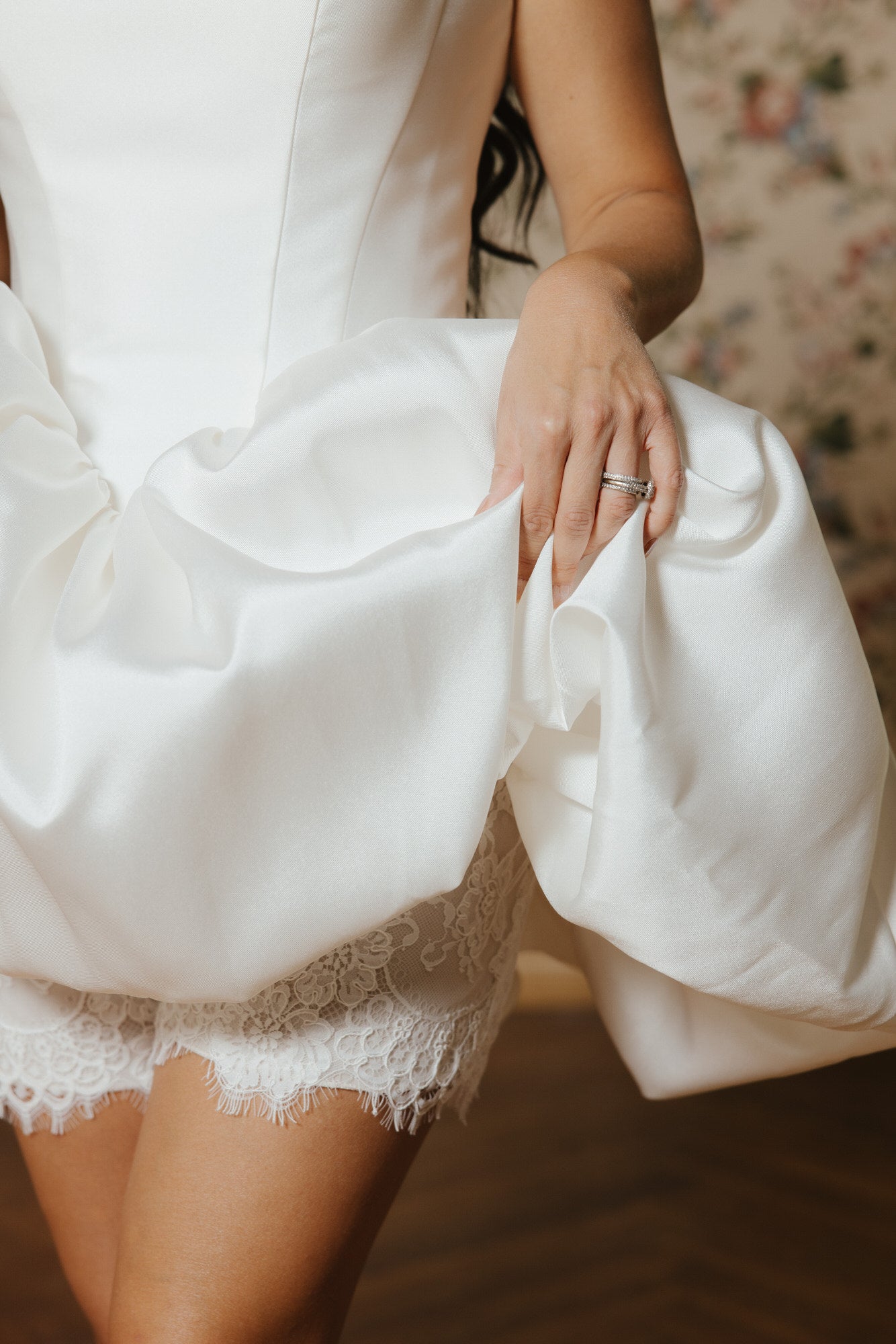 Clara - Satin Bubble Bridal Mini with Lace Bloomers